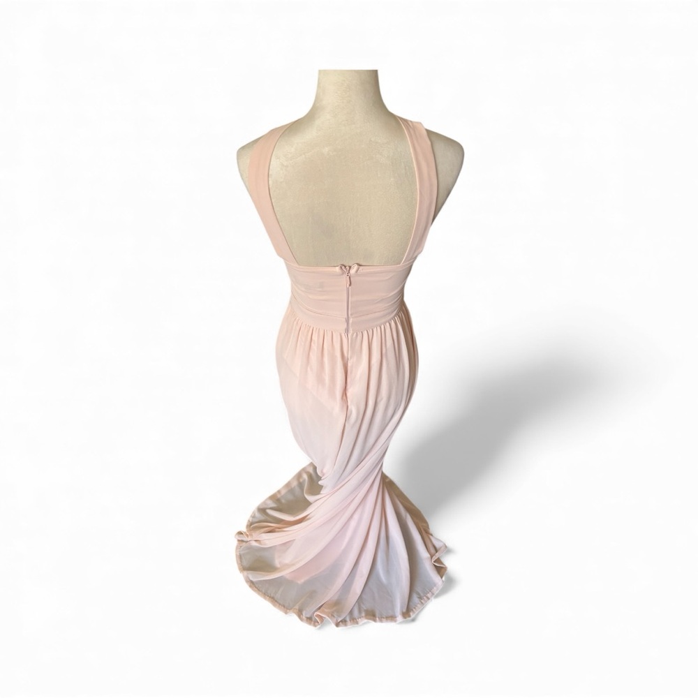 Lulu's Sz S Soft Blush Pink A Line Halter Chiffon Maxi Formal Bridesmaid Dress - Picture 6 of 12